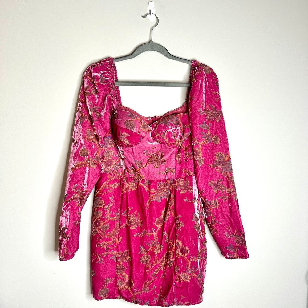 Lulus Simply Decadent Pink Floral Velvet Burnout Bustier Mini Dress Fairycore L - Picture 3 of 7
